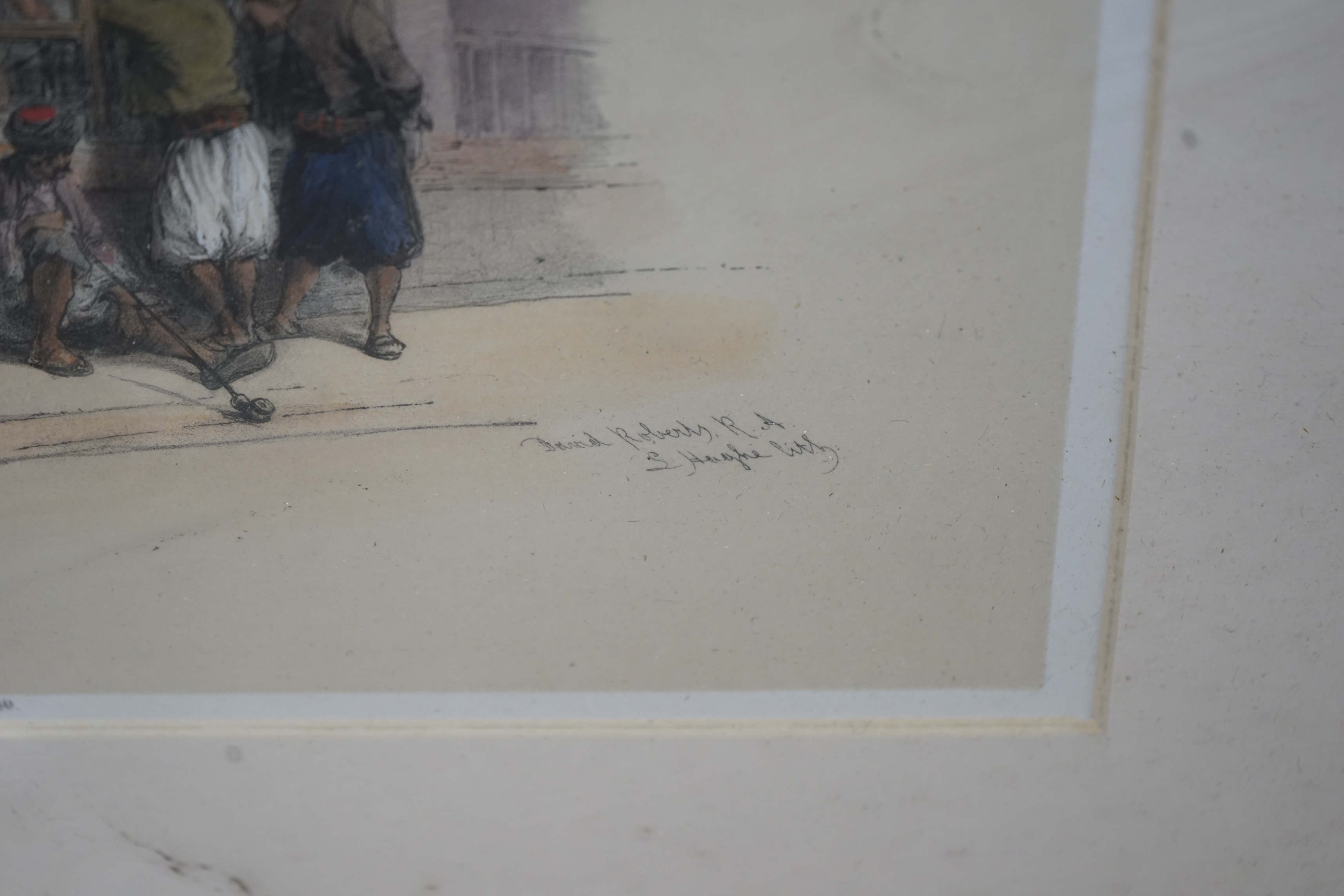 David Roberts RA (1796-1864), colour lithograph, ‘The Coffee Shop’, published F G Moon, London, 30 Sept, 1840, 26 x 36cm. Condition - fair, would benefit from a clean